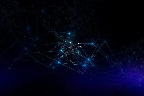 Plexus lines, dots and light beams with light points. Abstract technology, sc Stock Illustration