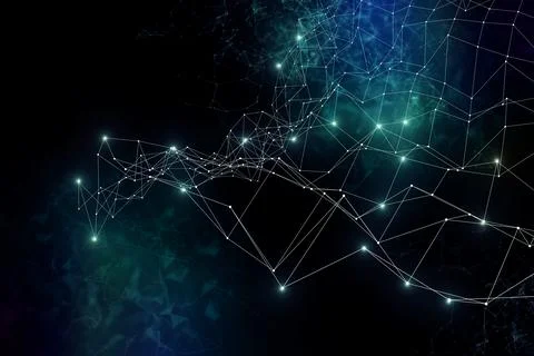 Plexus lines, dots and light beams with light points. Abstract technology, sc Stock Illustration