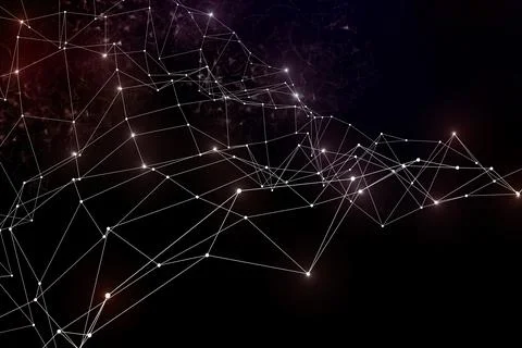 Plexus lines, dots and light beams with light points. Abstract technology, sc Stock Illustration