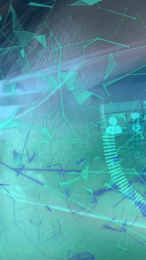 Plexus networks and data processing over close up of woman using futuristic Video stock 343778850