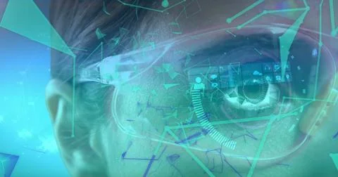 Plexus networks and data processing over close up of woman using futuristic Stock Photos