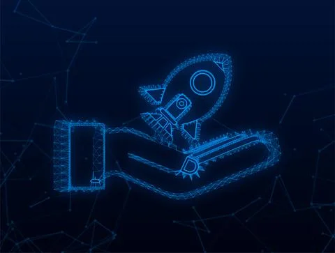 Plexus Rocket Start Up Concept in hands. Vector stock illustration Illustrazione stock