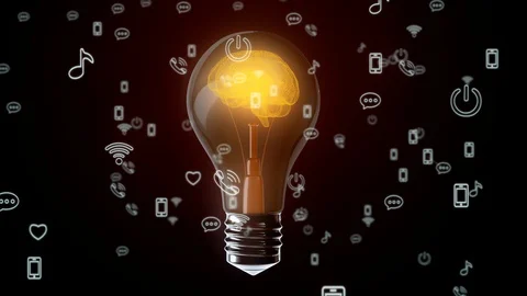 Plexus social icons. Lamp, brain, idea. Video stock 106201632
