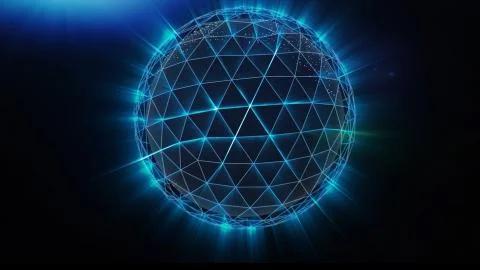 Plexus Sphere explodes into particles and polygons connecting lines in network Illustrazione stock