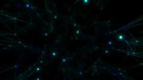 Plexus structure evolving in organic motion. Particles shimmering on a black Stock Footage 117972466