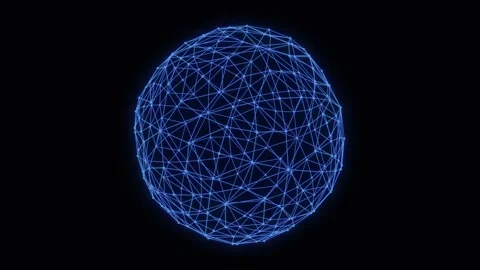 Plexus style rotating morphing blue sphere 3d hud element. 4k animation loop Video stock 196984667