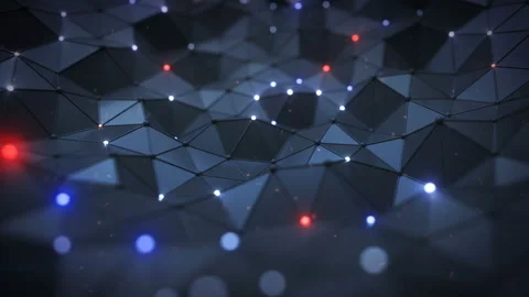 Plexus surface with lines and glowing nodes seamless loop 3D render animation Stock Footage 128300787
