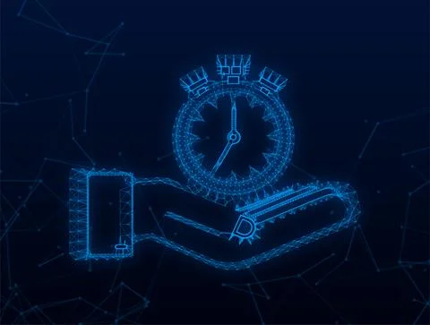 Plexus Timer in hand. Icon with timer. Business concept. Watch, time icon, clock Stock Illustration