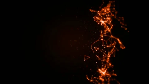 Plexus of yellow glowing lines and dots on a dark screen, mockup Video stock 167691765