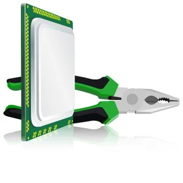 Pliers and computer processor on a white background イラスト素材