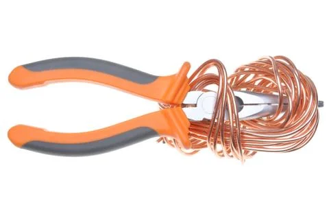 Pliers with copper wire Stock Photos