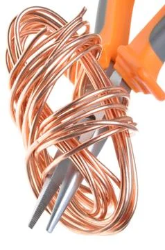 Pliers with copper wire Stock Photos