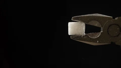 Pliers crush sugar cube Stock Footage 109800886