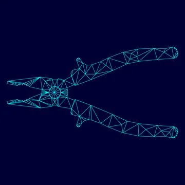 Pliers low poly triangulation triangulated polygonal electric cyan blue vibra Stock Illustration