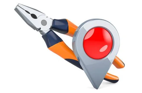 Pliers with map pointer. 3D rendering Pliers with map pointer. 3D renderin... Stock Photos