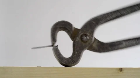 A pliers pull a nail out of a piece of wood Stock Footage 74723580