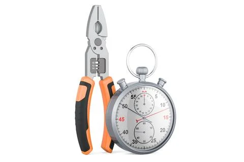 Pliers with stopwatch, 3D rendering Stock-Illustration