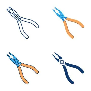 Pliers tool flat and line icon set Stock Illustration