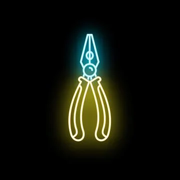 Pliers tool icon glowing with electric blue and yellow lines Stock Illustration