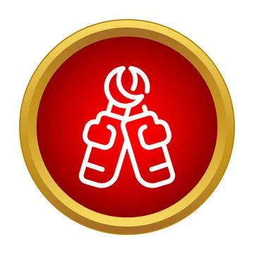Pliers tool icon on a red button with a gold border Stock Illustration