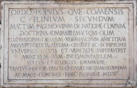 Pliny the Elder plaque in Como Stock Photos