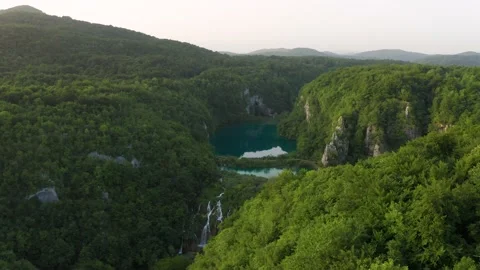 Plitvice, Croatia - 4K flying over the beautiful waterfalls of Plitvice Lakes Stock Footage 202629150