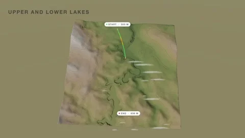 Plitvice lakes upper and lower 3d terrain route map seamless loop Vídeos de archivo 341900094