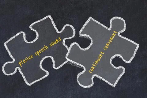 Ploblem solving. Chalk sketch of two puzzles with words plosive speech sound  Stock Illustration