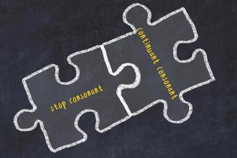 Ploblem solving. Chalk sketch of two puzzles with words stop consonant and co Stock Illustration