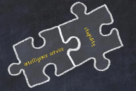 Ploblem solving. Chalk sketch of two puzzles with words intelligence service  Stock Illustration