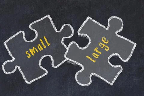 Ploblem solving. Chalk sketch of two puzzles with words small and large on bl Illustrazione stock