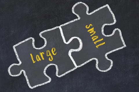 Ploblem solving. Chalk sketch of two puzzles with words large and small on bl Stock Illustration