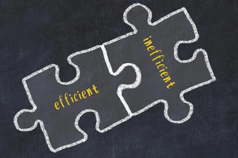 Ploblem solving. Chalk sketch of two puzzles with words efficient and ineffic 스톡 일러스트
