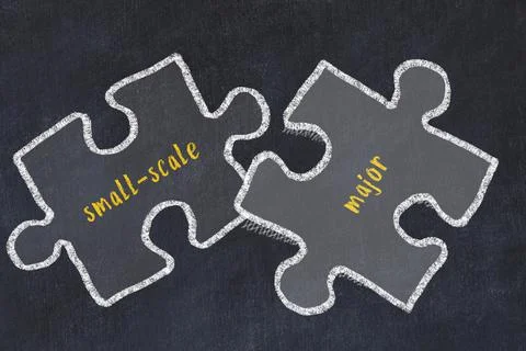 Ploblem solving. Chalk sketch of two puzzles with words small-scale and major Stock Illustration