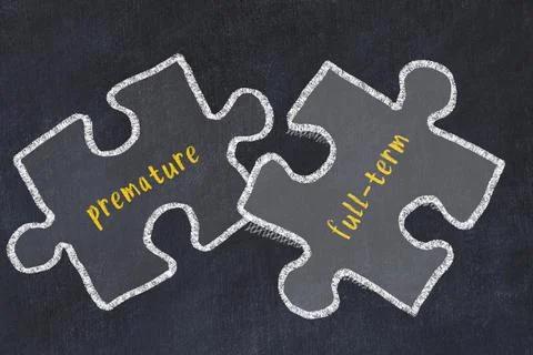 Ploblem solving. Chalk sketch of two puzzles with words premature and full-te Stock Illustration