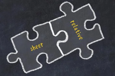 Ploblem solving. Chalk sketch of two puzzles with words sheer and relative on イラスト素材