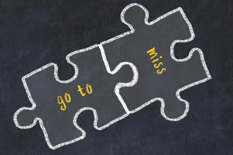 Ploblem solving. Chalk sketch of two puzzles with words go to and miss on bla 스톡 일러스트