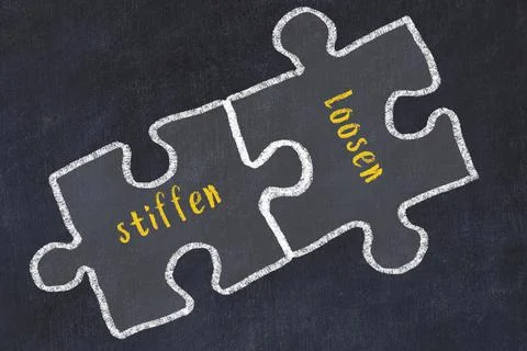 Ploblem solving. Chalk sketch of two puzzles with words stiffen and loosen on イラスト素材