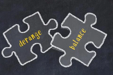 Ploblem solving. Chalk sketch of two puzzles with words derange and balance o Stock Illustration