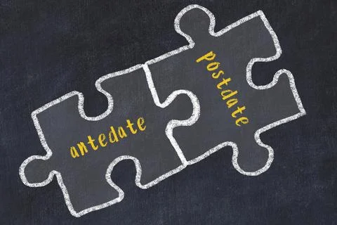 Ploblem solving. Chalk sketch of two puzzles with words antedate and postdate Stock Illustration