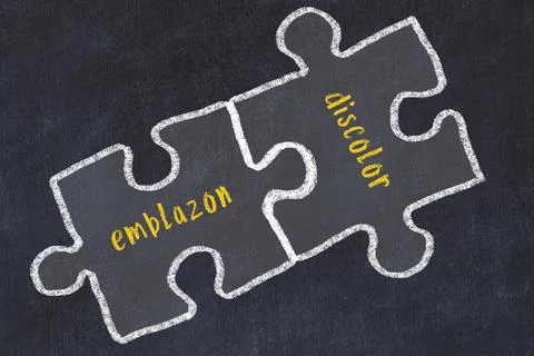 Ploblem solving. Chalk sketch of two puzzles with words emblazon and discolor Stock Illustration