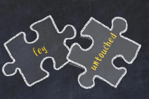 Ploblem solving. Chalk sketch of two puzzles with words fey and untouched on  Stock Illustration