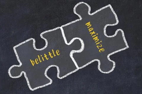 Ploblem solving. Chalk sketch of two puzzles with words belittle and maximize Stock Illustration