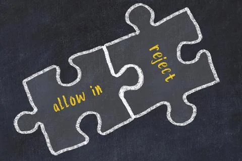 Ploblem solving. Chalk sketch of two puzzles with words allow in and reject o Stock Illustration