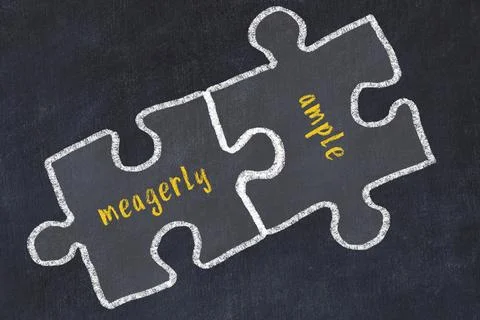 Ploblem solving. Chalk sketch of two puzzles with words meagerly and ample on 스톡 일러스트