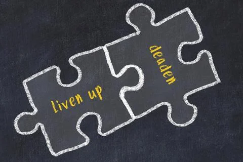 Ploblem solving. Chalk sketch of two puzzles with words liven up and deaden o Stock Illustration