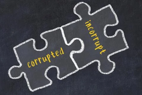 Ploblem solving. Chalk sketch of two puzzles with words corrupted and incorru Stock Illustration