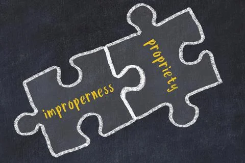 Ploblem solving. Chalk sketch of two puzzles with words improperness and prop Stock Photos