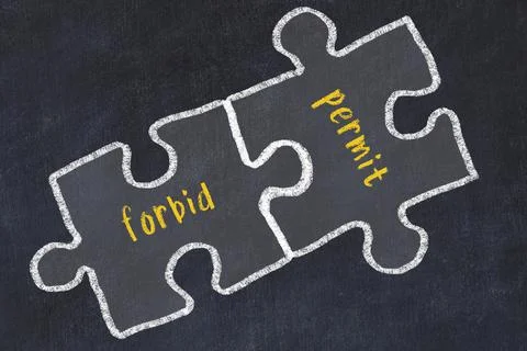 Ploblem solving. Chalk sketch of two puzzles with words forbid and permit on  Stock Photos