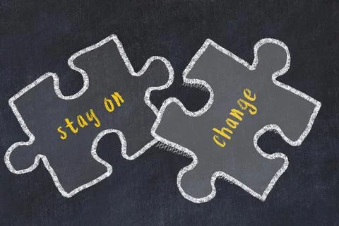 Ploblem solving. Chalk sketch of two puzzles with words stay on and change on Stock Photos